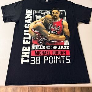 Gildan Black Michael Jordan 'The Flu Game' Bulls Graphic Tee with Red Accents